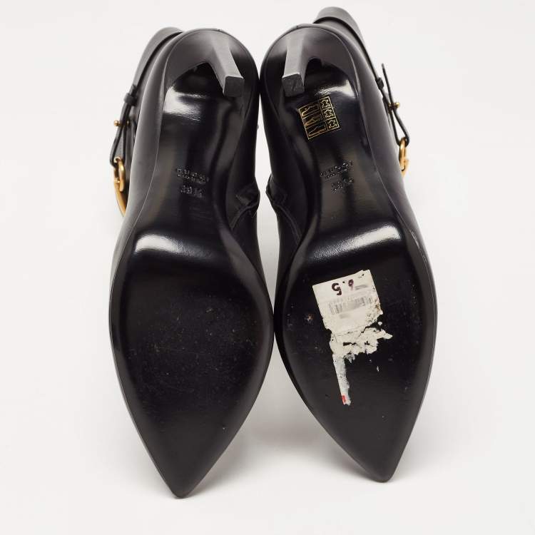 Pre Owned Gucci Black Leather Ankle Boots Size 39.5