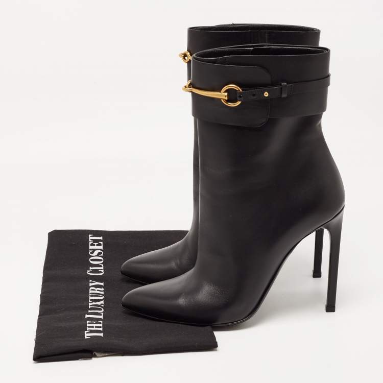 Pre Owned Gucci Black Leather Ankle Boots Size 39.5