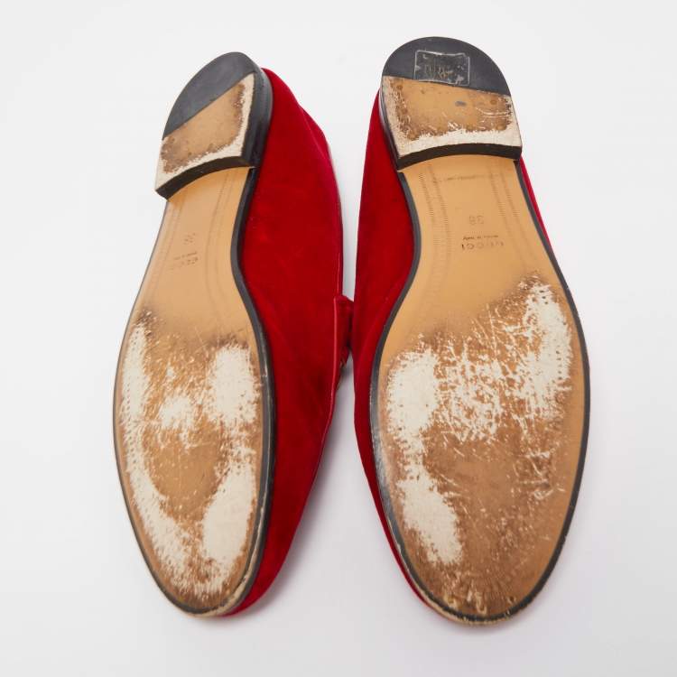 Pre Owned Gucci Red Velvet Jordaan Horsebit Loafers Size 38