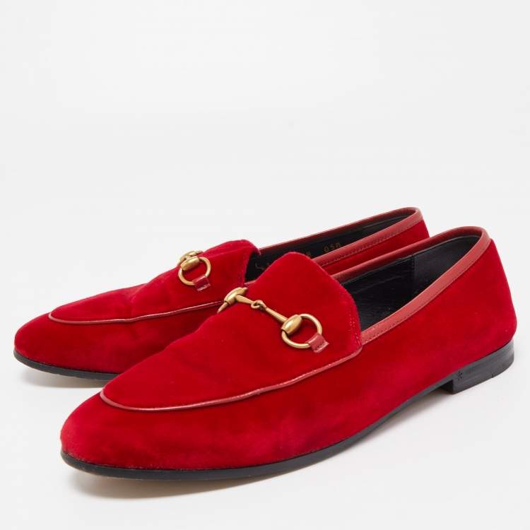 Pre Owned Gucci Red Velvet Jordaan Horsebit Loafers Size 38