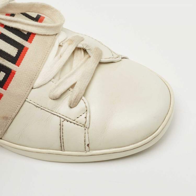 Pre Owned Gucci White/Red Leather Ace Band Low Top Sneakers Size 37