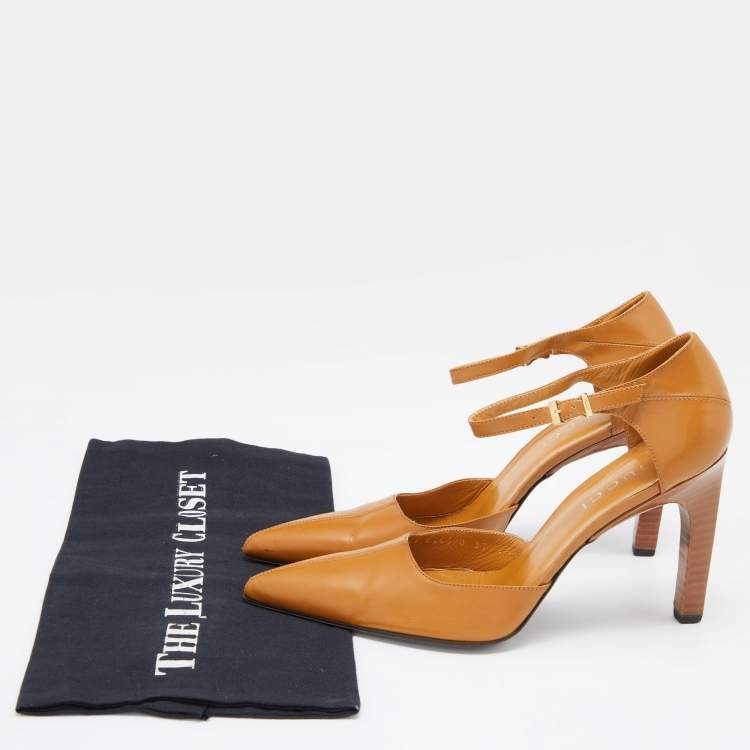 Pre Owned Gucci Mustard Leather Pointed Ankle Strap Sandals Size 37
