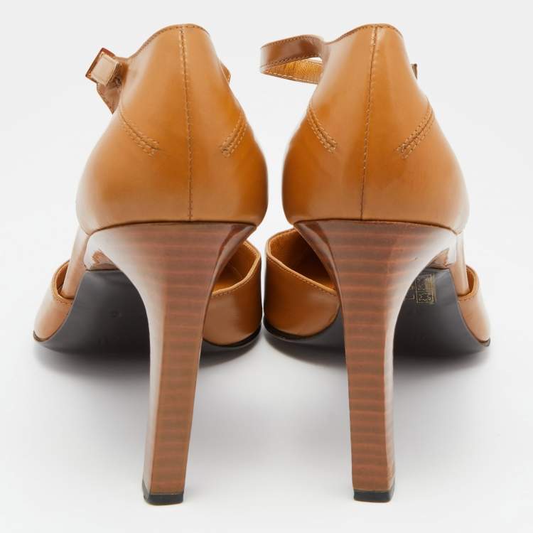 Pre Owned Gucci Mustard Leather Pointed Ankle Strap Sandals Size 37