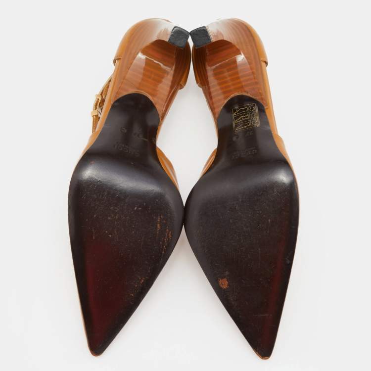 Pre Owned Gucci Mustard Leather Pointed Ankle Strap Sandals Size 37