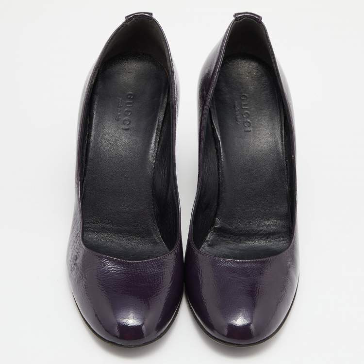 Pre Owned Gucci Purple Patent Leather Wedge Round Toe Pumps Size 36