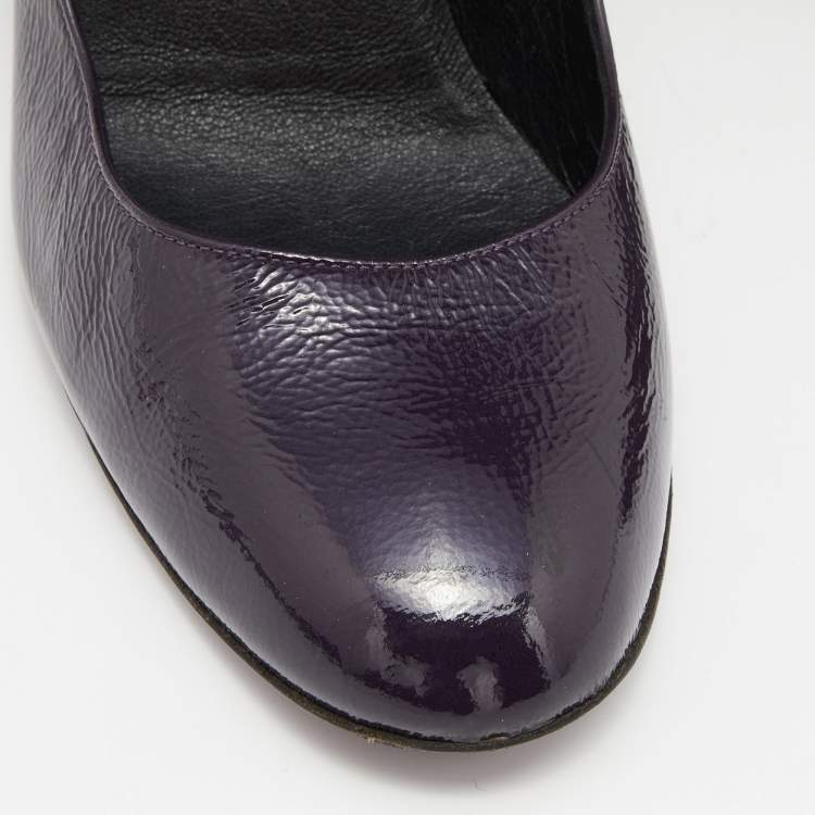 Pre Owned Gucci Purple Patent Leather Wedge Round Toe Pumps Size 36