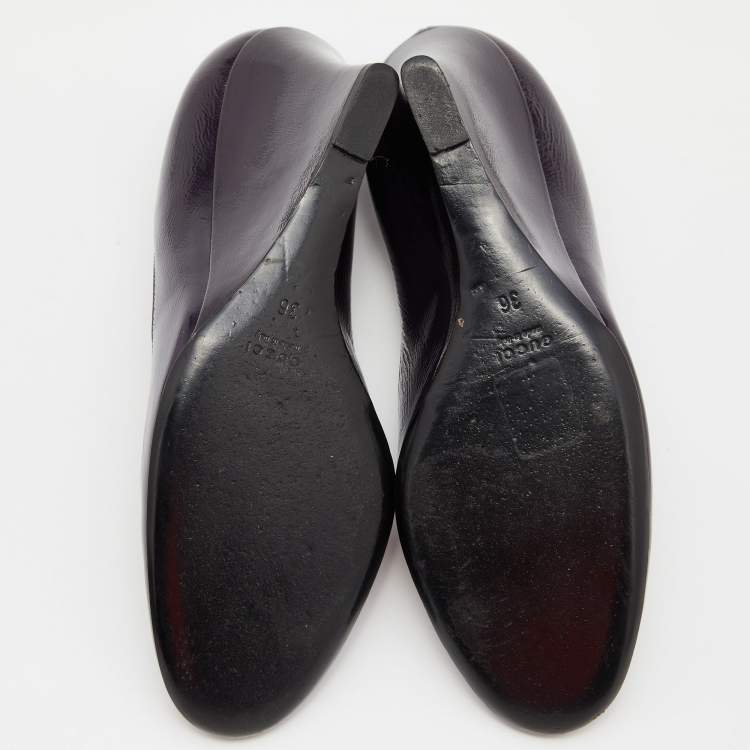 Pre Owned Gucci Purple Patent Leather Wedge Round Toe Pumps Size 36