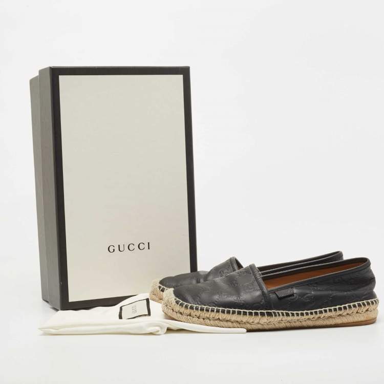 Pre Owned Gucci Black Guccissima Leather Pilar Espadrille Flats Size 38.5 