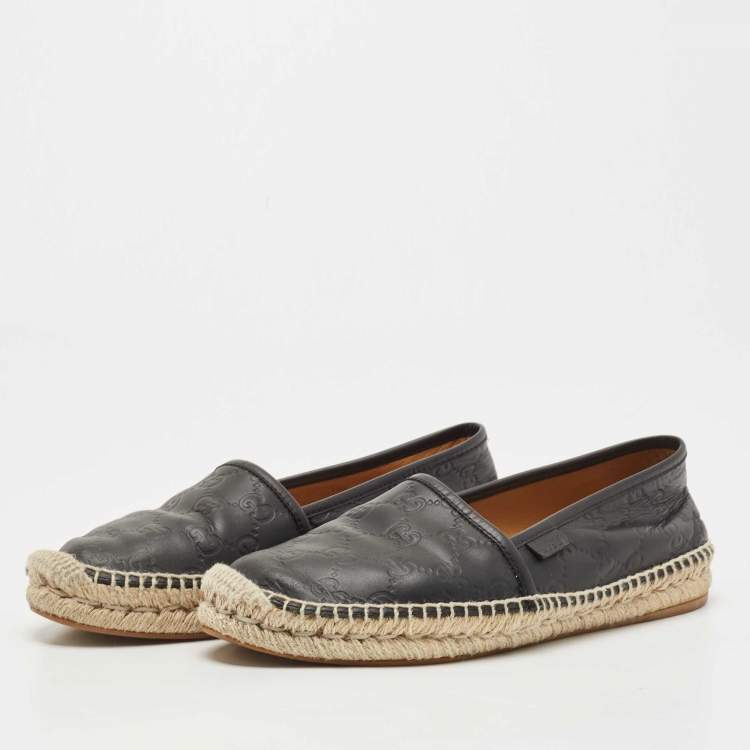 Pre Owned Gucci Black Guccissima Leather Pilar Espadrille Flats Size 38.5 