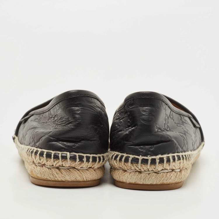Pre Owned Gucci Black Guccissima Leather Pilar Espadrille Flats Size 38.5 