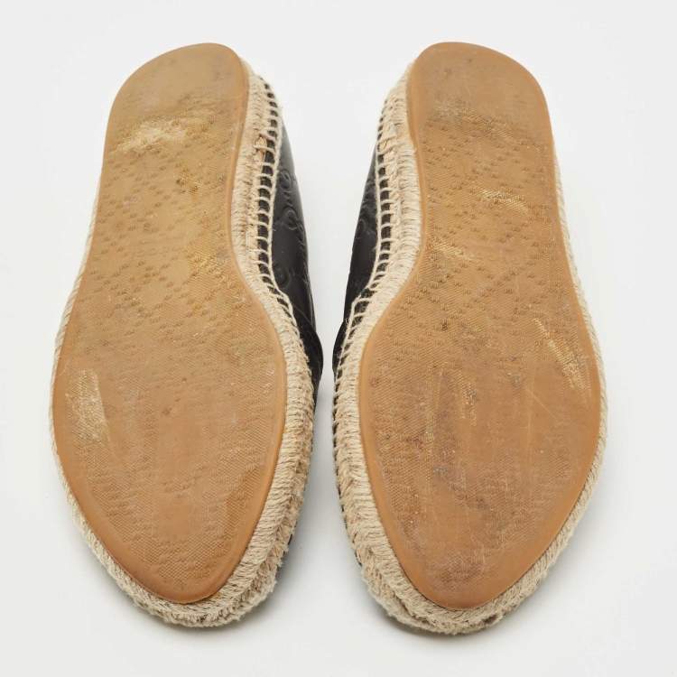 Pre Owned Gucci Black Guccissima Leather Pilar Espadrille Flats Size 38.5 