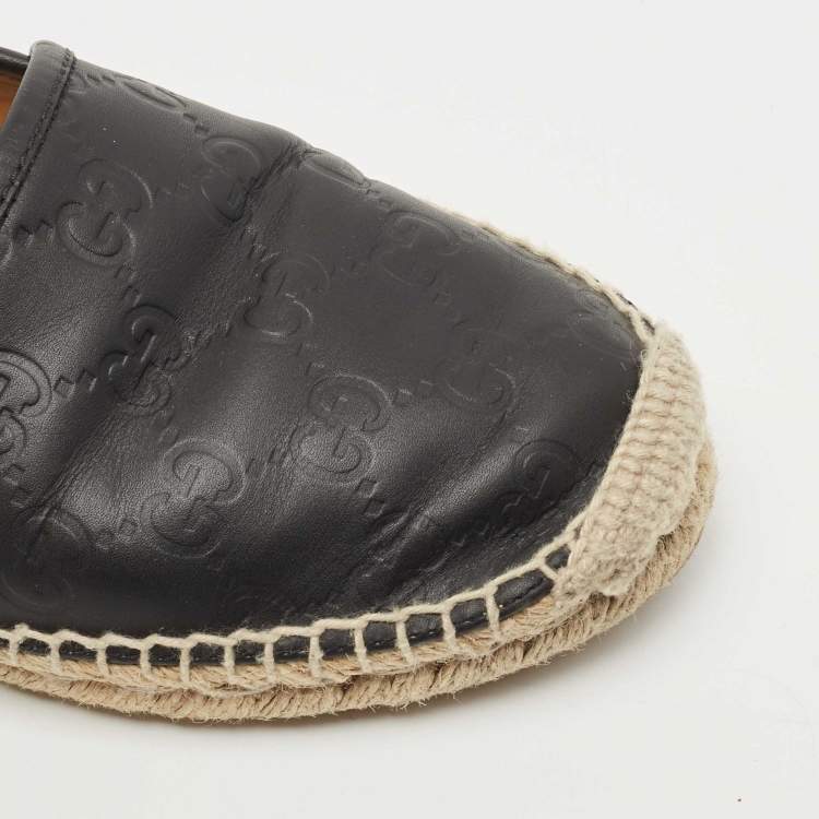 Pre Owned Gucci Black Guccissima Leather Pilar Espadrille Flats Size 38.5 