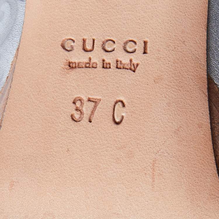 Pre Owned Gucci Grey Leather Guccissima Horsebit Peep Toe Pumps Size 37