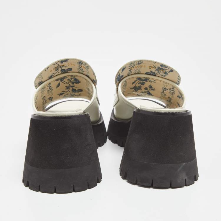 Pre Owned Gucci White Leather Harald Horsebit Platform Slide Sandals Size 38.5