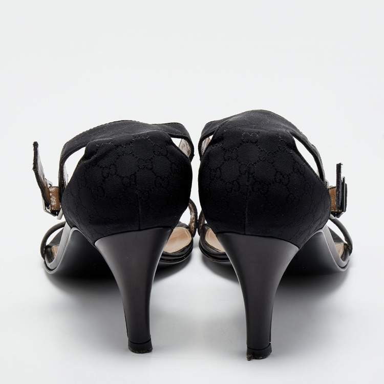 مملوكة مسبقًا Gucci Black GG Canvas Ankle Strap Sandals Size 39