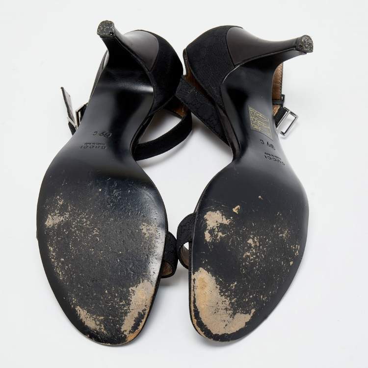 مملوكة مسبقًا Gucci Black GG Canvas Ankle Strap Sandals Size 39
