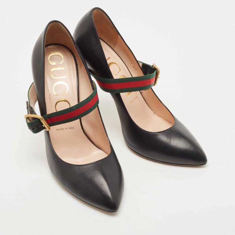 Pre Owned Gucci Black Leather Sylvie Mary Jane Pumps Size 39