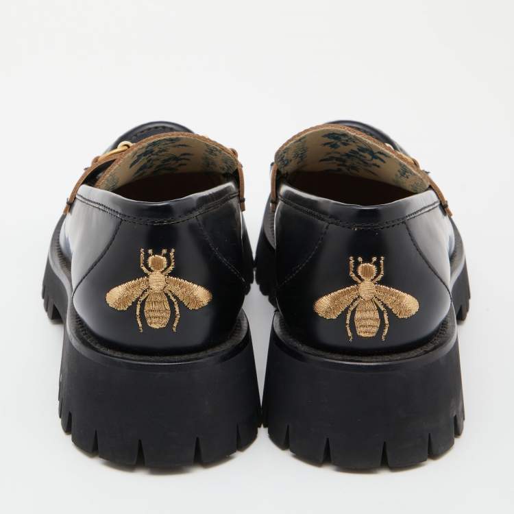 Pre Owned Gucci Black Leather Harald Horsebit Platform Loafers Size 41