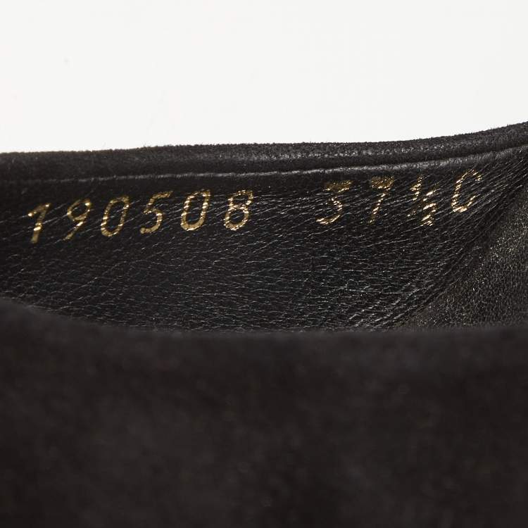 Pre Owned Gucci Black Suede Cork Wedge Platform Ankle Strap Sandals Size 37.5