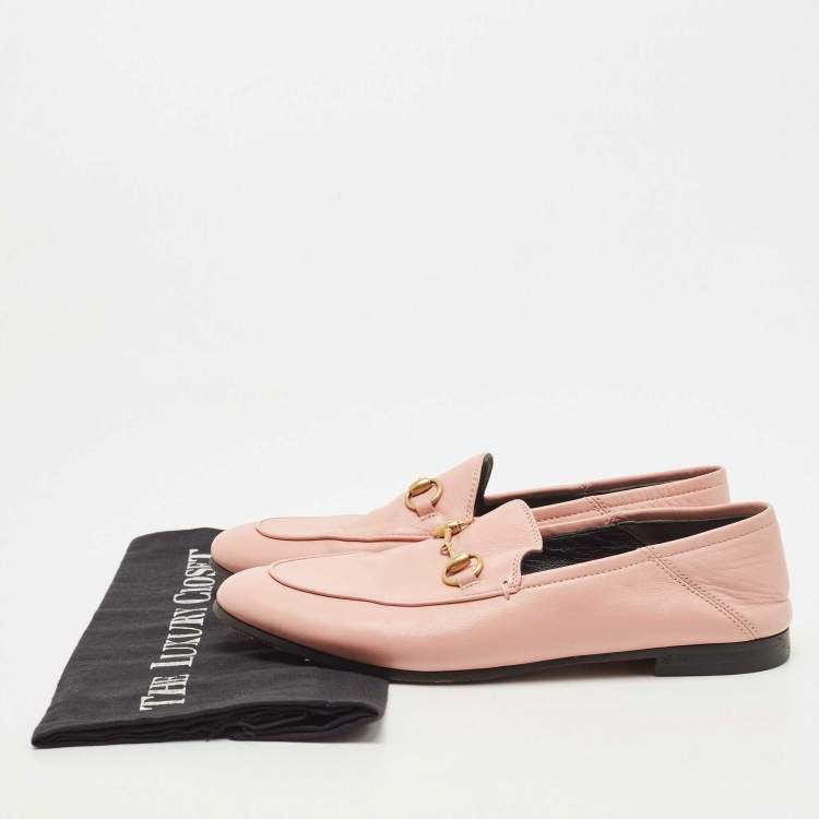 Pre Owned Gucci Pink Leather Jordaan Loafers Size 37.5