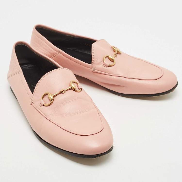 Pre Owned Gucci Pink Leather Jordaan Loafers Size 37.5