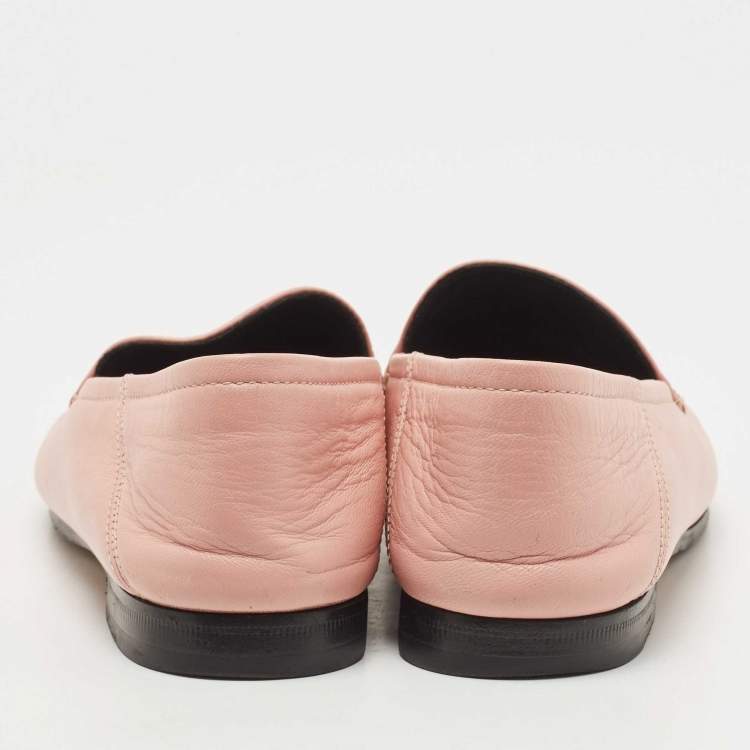 Pre Owned Gucci Pink Leather Jordaan Loafers Size 37.5