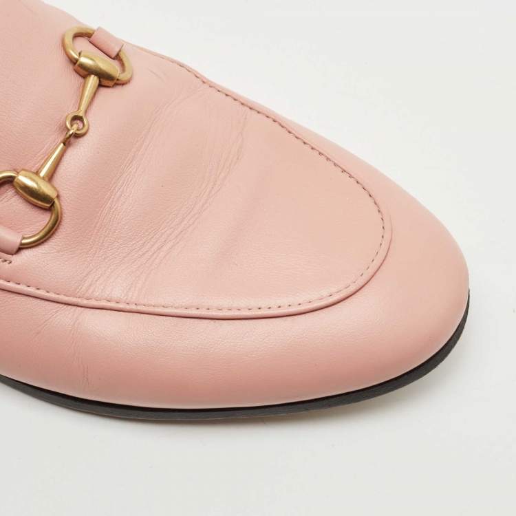Pre Owned Gucci Pink Leather Jordaan Loafers Size 37.5