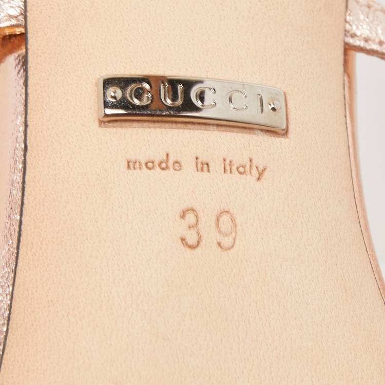 Pre Owned Gucci Metallic Leather Crystal Embellished Interlocking G Sandals Size 39