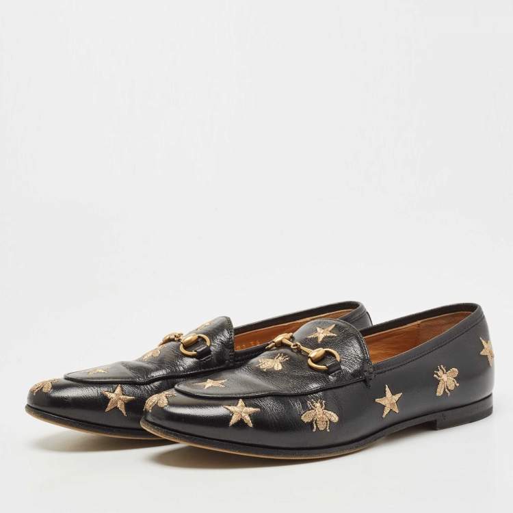 Pre Owned Gucci Black Leather Jordaan Slip On Loafers Size 36