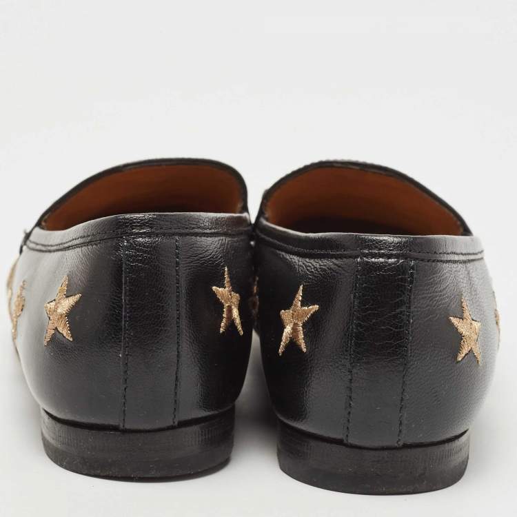 Pre Owned Gucci Black Leather Jordaan Slip On Loafers Size 36
