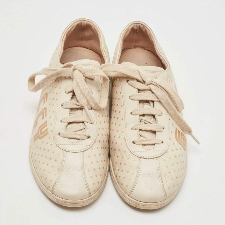 Pre Owned Gucci Beige Leather Falacer Guccy Sneakers Size 37