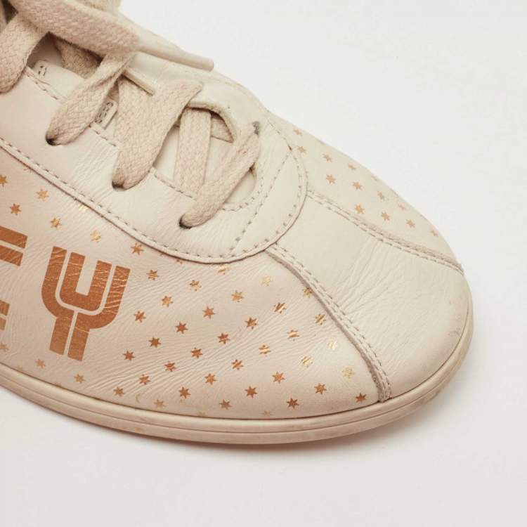 Pre Owned Gucci Beige Leather Falacer Guccy Sneakers Size 37