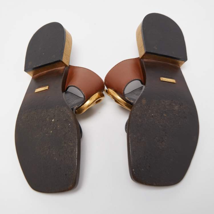 Pre Owned Gucci Brown Leather GG Marmont Thong Sandals Size 36