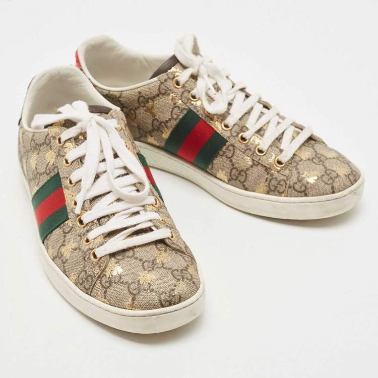 مملوكة مسبقًا Gucci Brown/Beige GG Supreme Canvas Bee Print Ace Sneakers Size 38