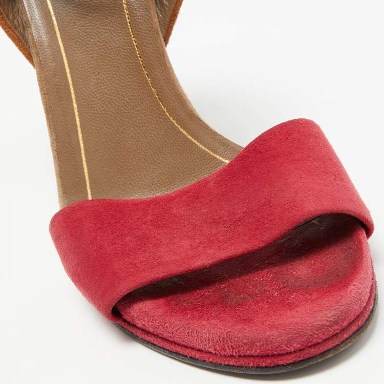 Pre Owned Gucci Two Tone Suede Madison Studded Heel Sandals Size 38.5
