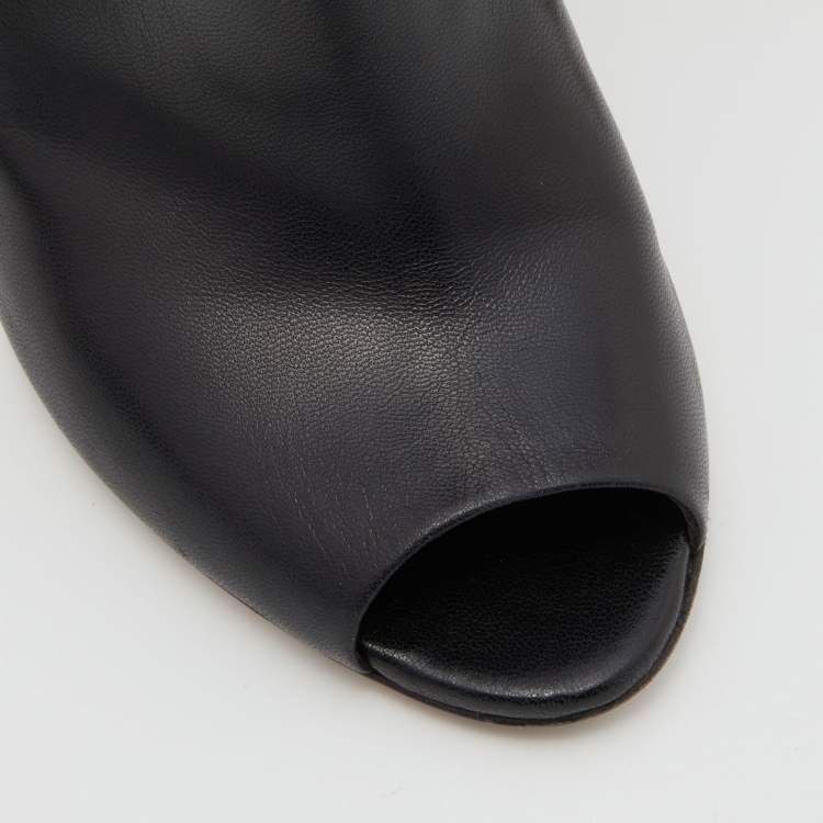 Pre Owned Gucci Black Leather Peep Toe Ankle Booties Size 37