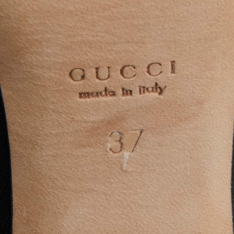 Pre Owned Gucci Black Leather Peep Toe Ankle Booties Size 37