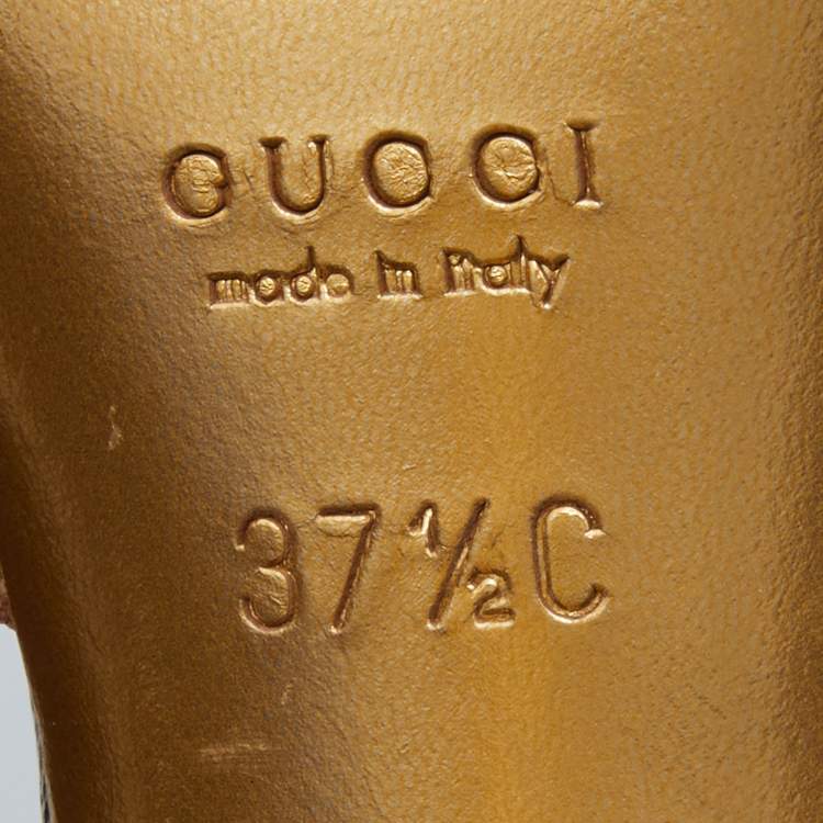 مملوكة مسبقًا Gucci Brown/Beige GG Canvas Studded Heel Peep Toe Mules Size 37.5