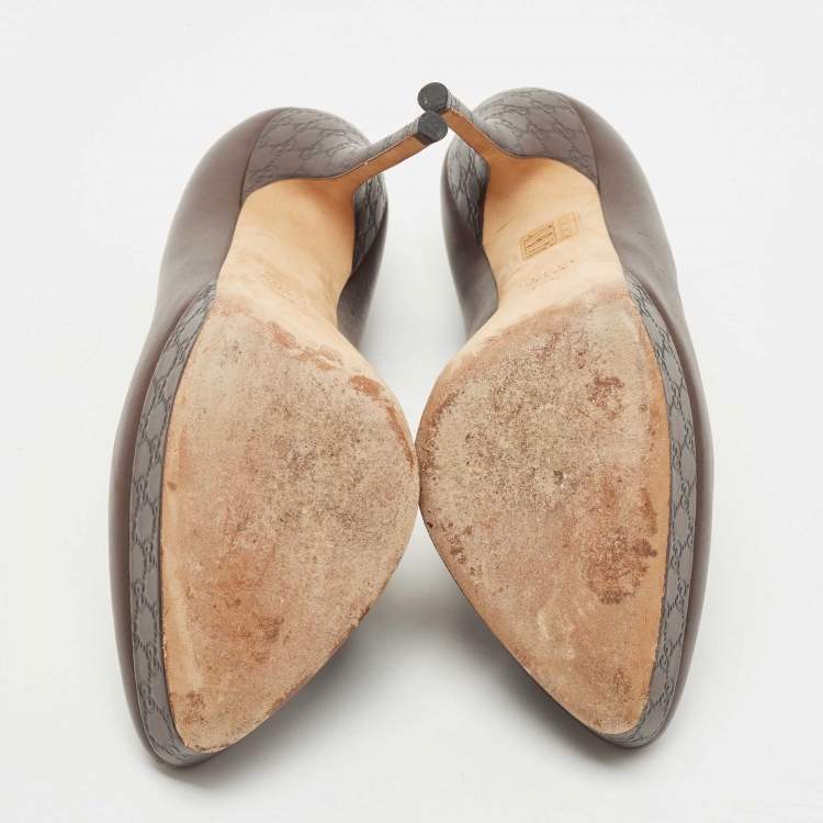 Pre Owned Gucci Brown Leather Platform Pumps Size 37.5