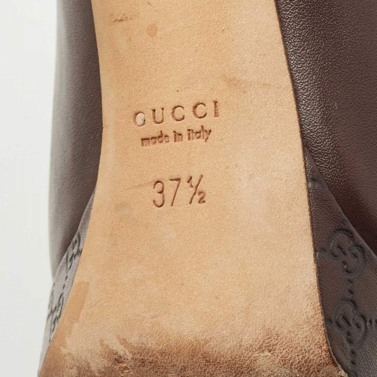Pre Owned Gucci Brown Leather Platform Pumps Size 37.5