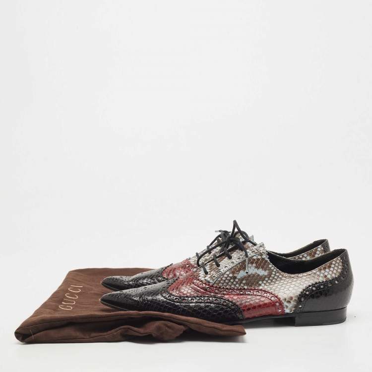 Pre Owned Gucci Multicolor Python Leather Brogue Pointed Toe Oxfords Size 39.5