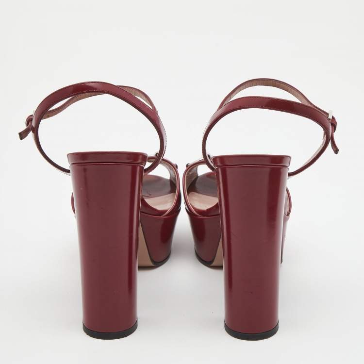 Pre Owned Gucci Burgundy Leather Claudie Platform Sandals Size 39