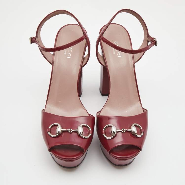 Pre Owned Gucci Burgundy Leather Claudie Platform Sandals Size 39