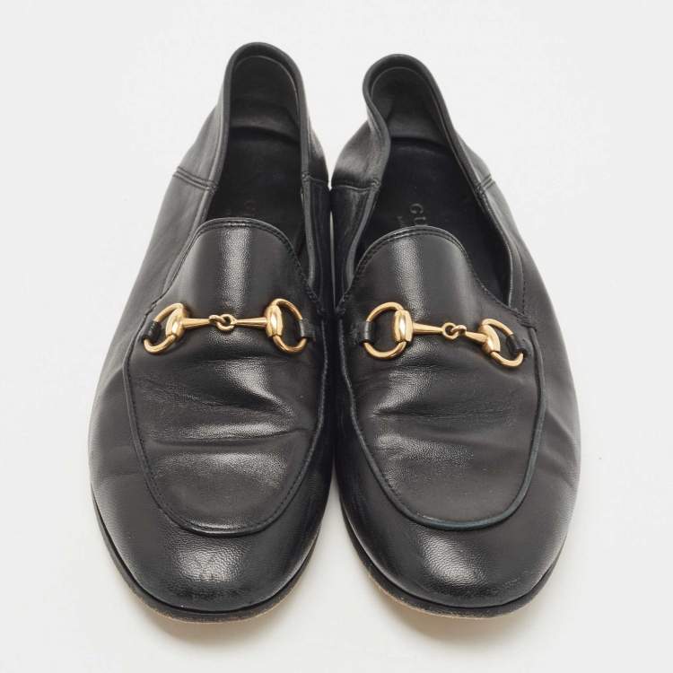 Pre Owned Gucci Black Leather Jordaan Loafers Size 35