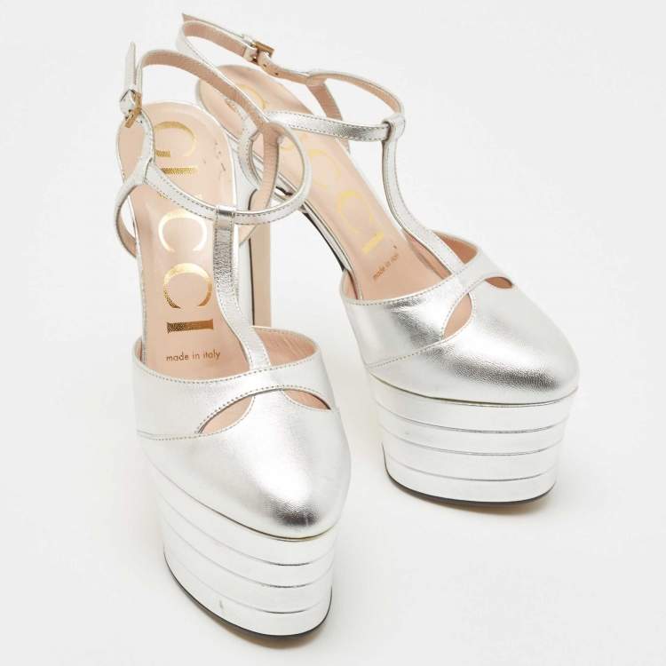Pre Owned Gucci Silver Leather Angel Pumps Size 36