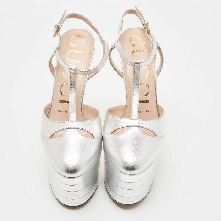 Pre Owned Gucci Silver Leather Angel Pumps Size 36