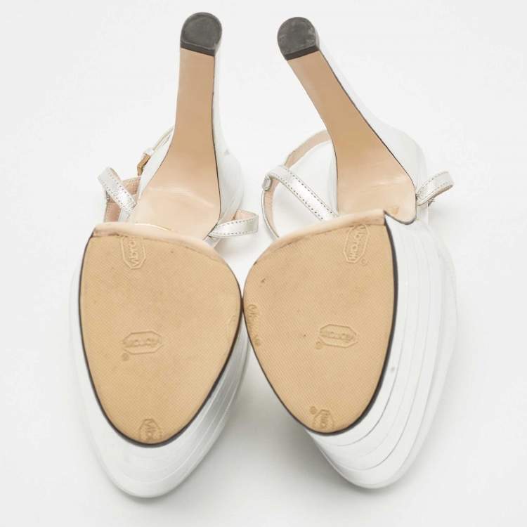 Pre Owned Gucci Silver Leather Angel Pumps Size 36