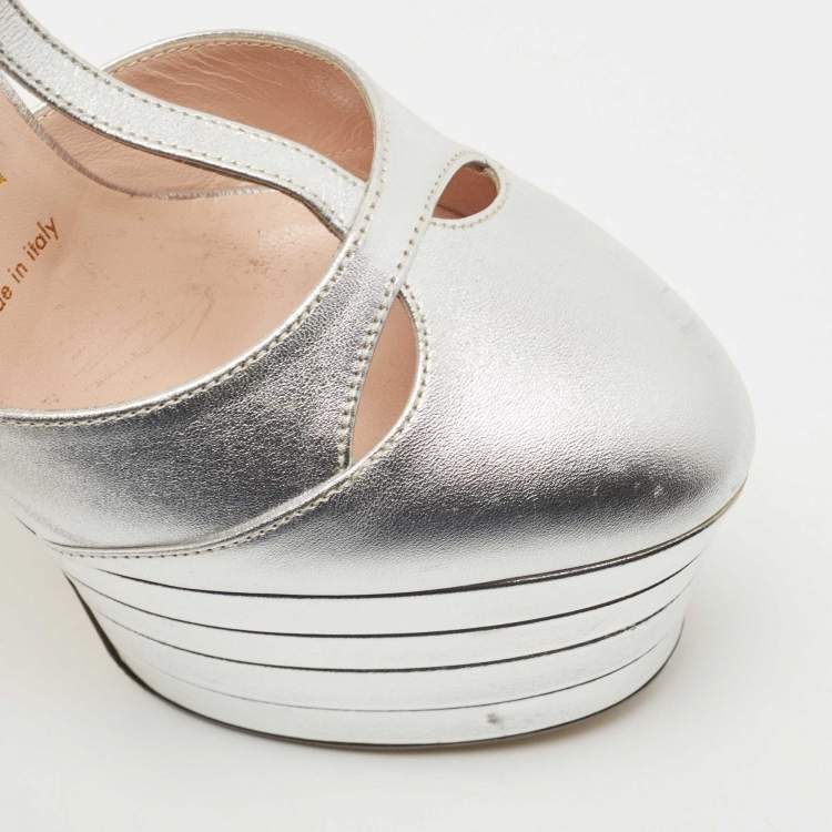 Pre Owned Gucci Silver Leather Angel Pumps Size 36