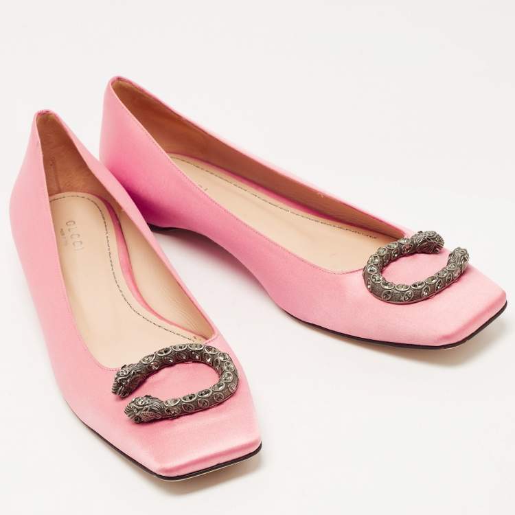 Pre Owned Gucci Pink Satin Dionysus Embellished Ballet Flats Size 40