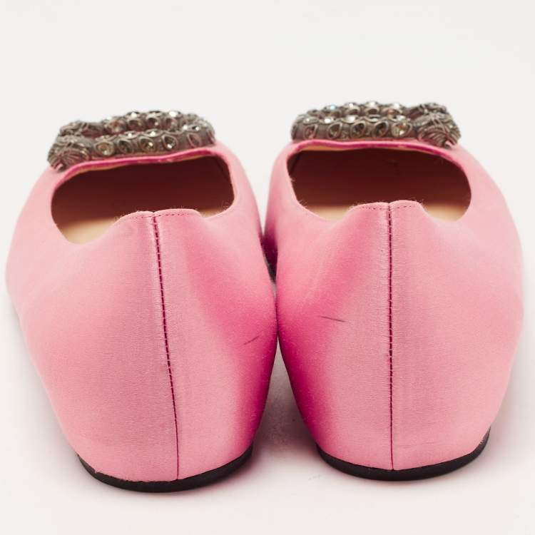 Pre Owned Gucci Pink Satin Dionysus Embellished Ballet Flats Size 40